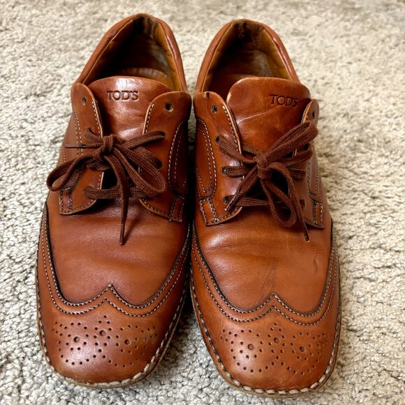 TOD'S $750 Brown Leather Wingtip Brogues Size 39 EU Men's 9 Lace-Up Dress Shoes‎ - Picture 2 of 16